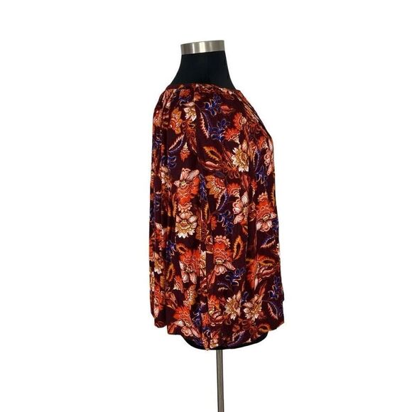 Old Navy 3X Orange Long-Sleeve Split-Neck Top Redwine Vinegar Boho Floral - Picture 5 of 11